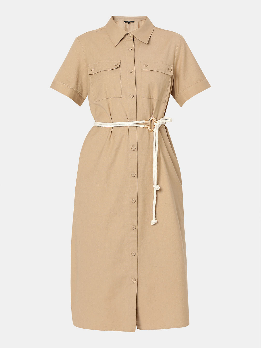 Beige Midi Shirt Dress