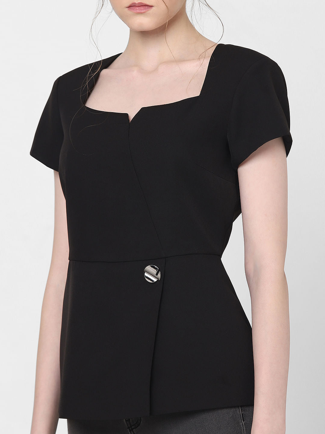 Black Peplum Fit Top