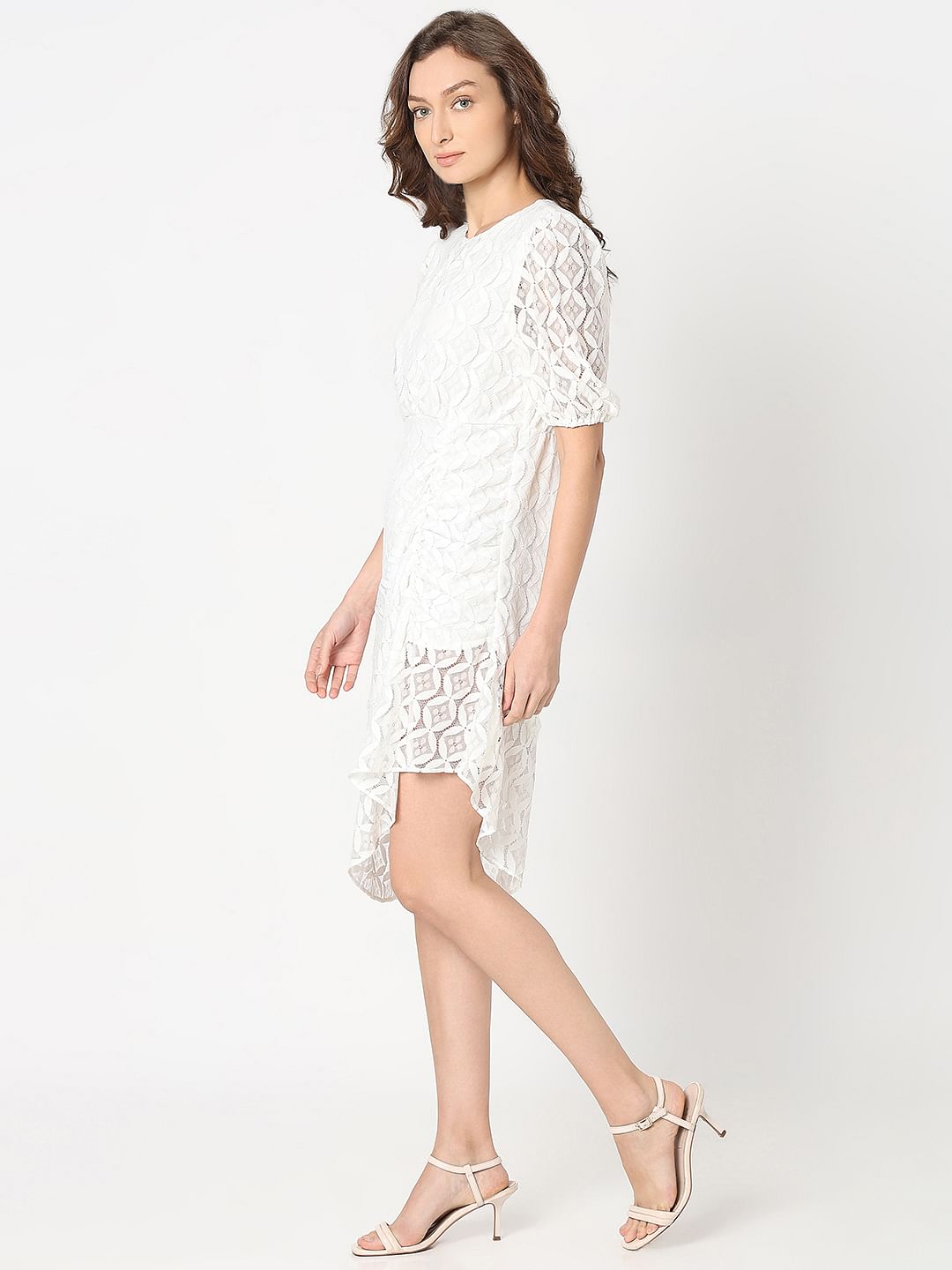 White Lace Asymmetric Dress