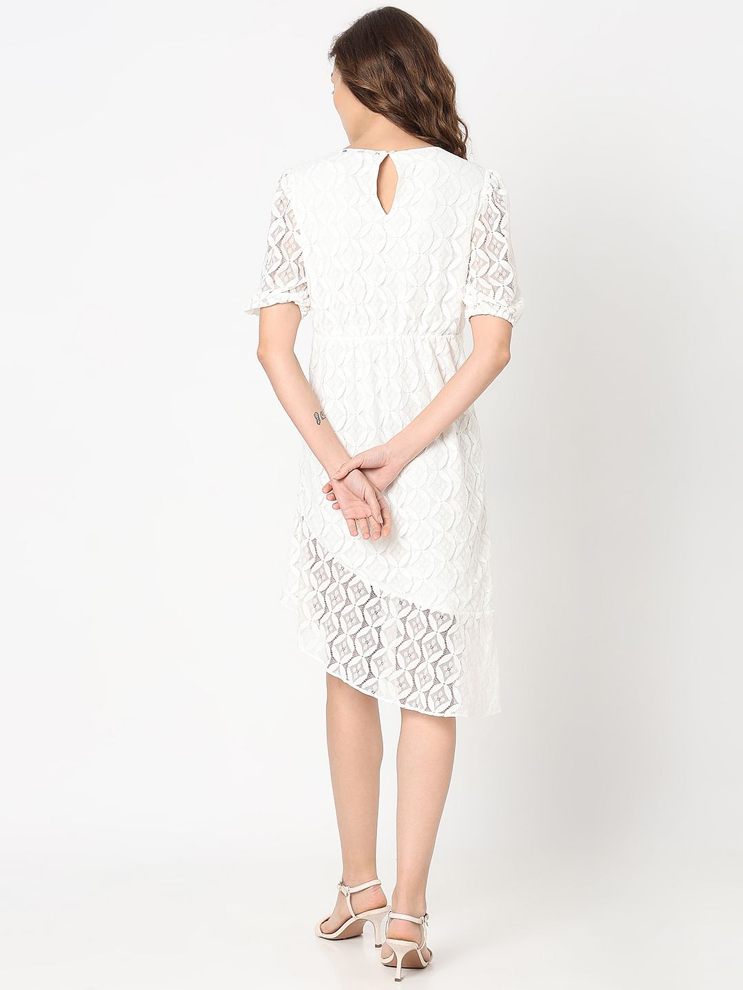White Lace Asymmetric Dress