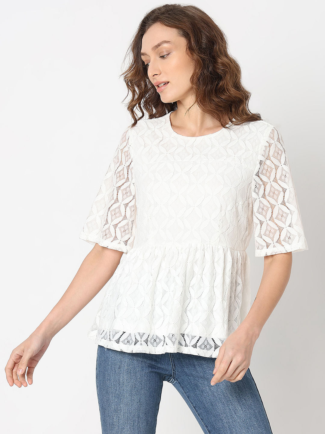 White Lace Ruffle Top