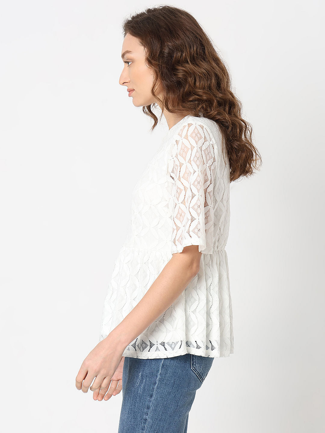 White Lace Ruffle Top