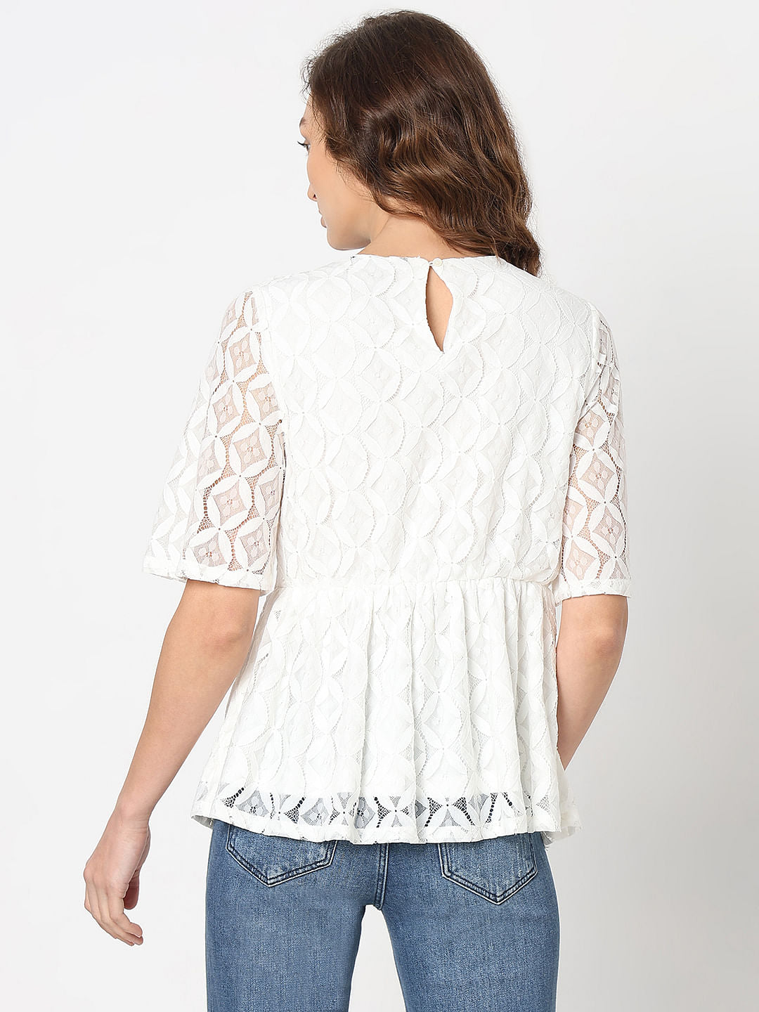 White Lace Ruffle Top