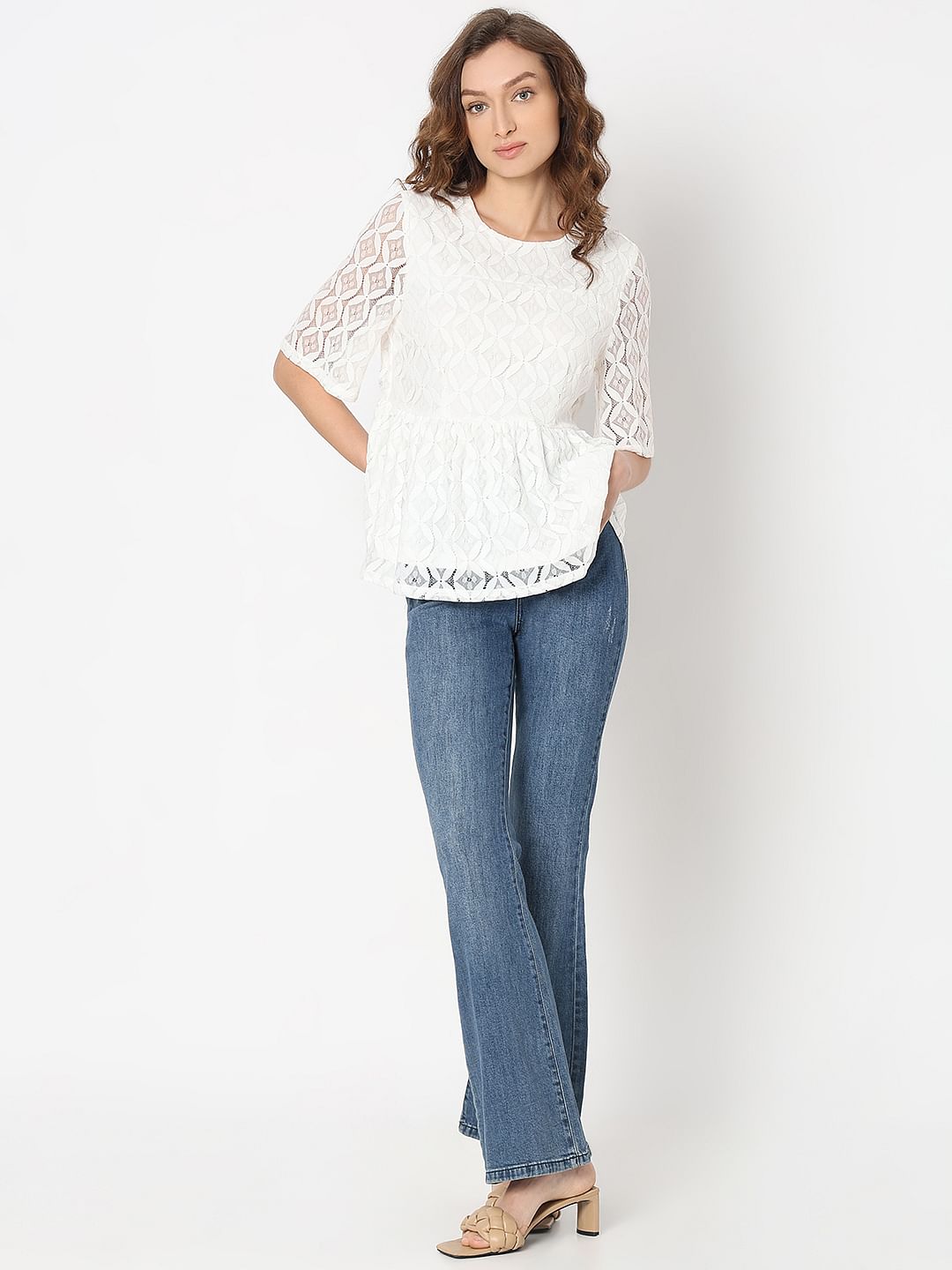 White Lace Ruffle Top