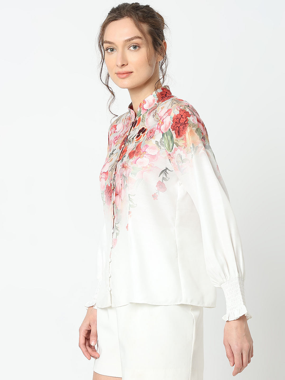 White Floral Print Top