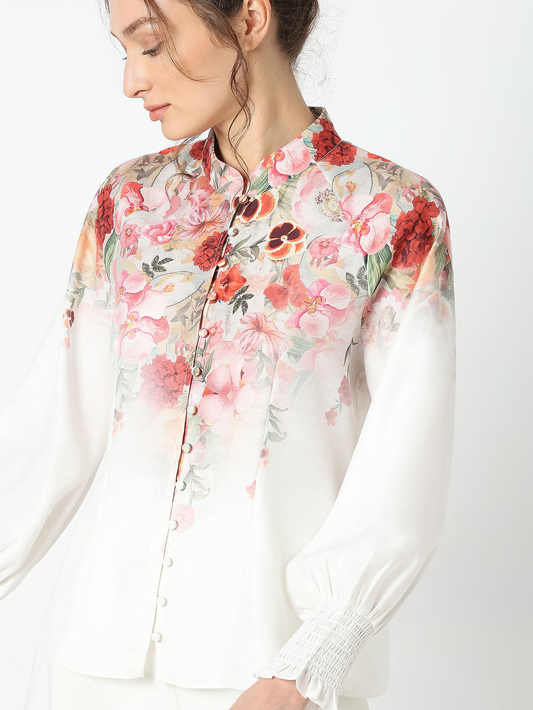 White Floral Print Top