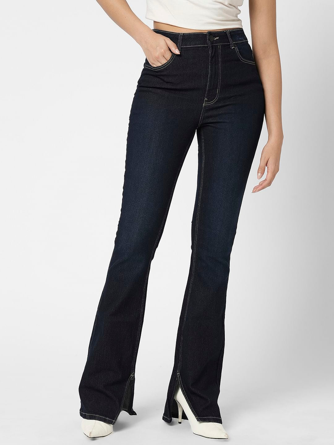 I.Scenery By Vero Moda Dark Blue High Rise Bootcut Jeans