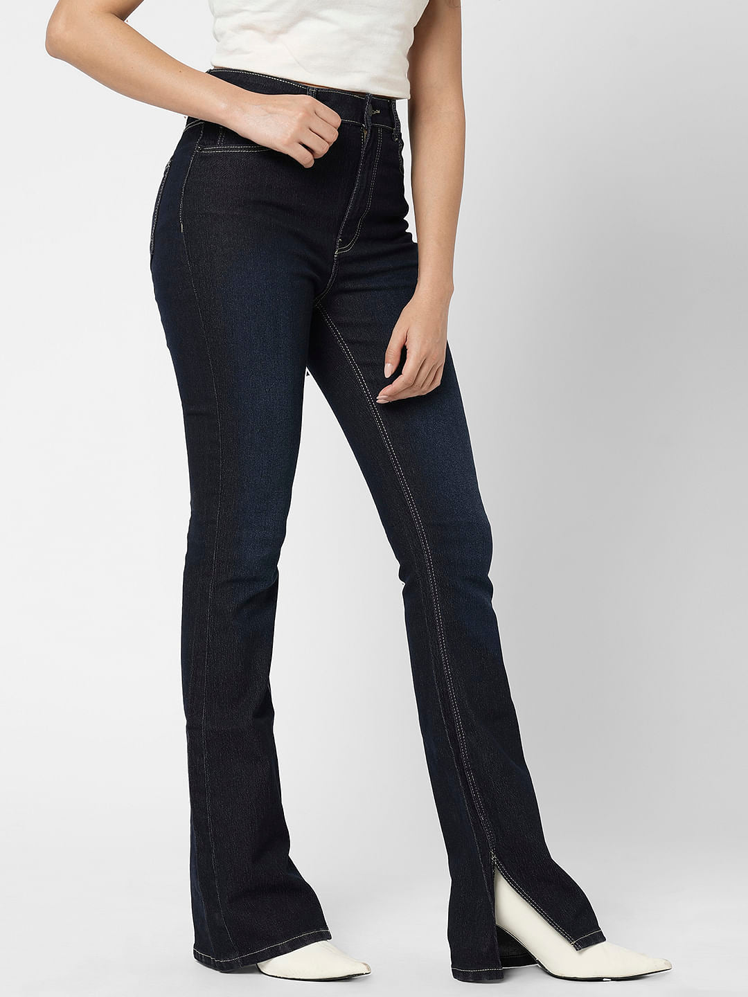 I.Scenery By Vero Moda Dark Blue High Rise Bootcut Jeans
