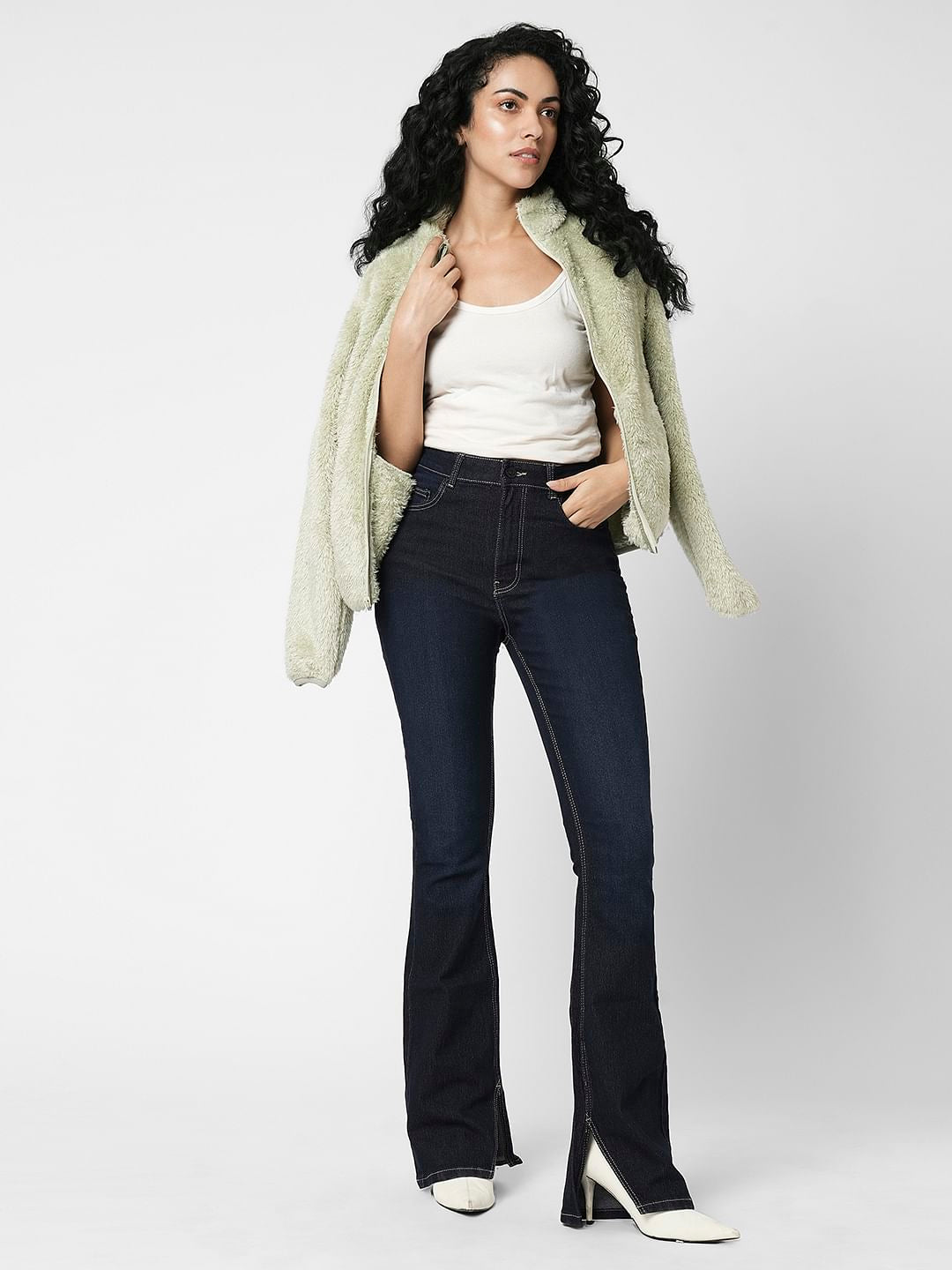 I.Scenery By Vero Moda Dark Blue High Rise Bootcut Jeans