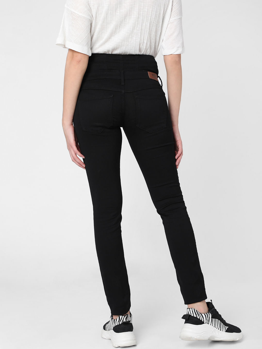 Black High Rise Corset Waist Skinny Jeans
