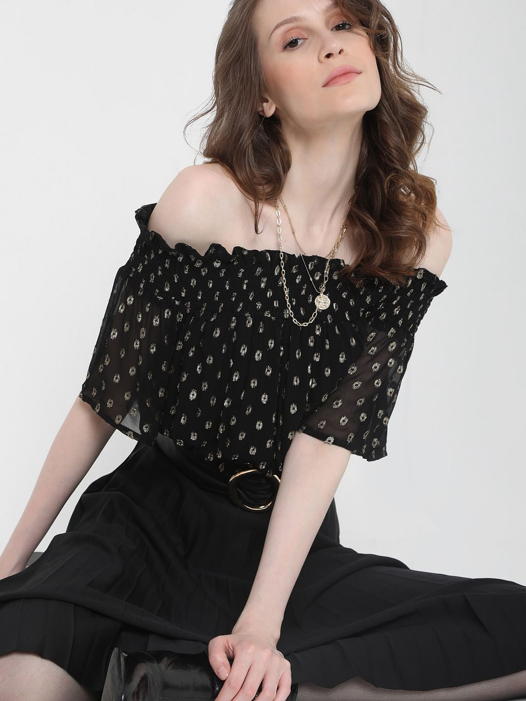 Black Off Shoulder Lurex Top