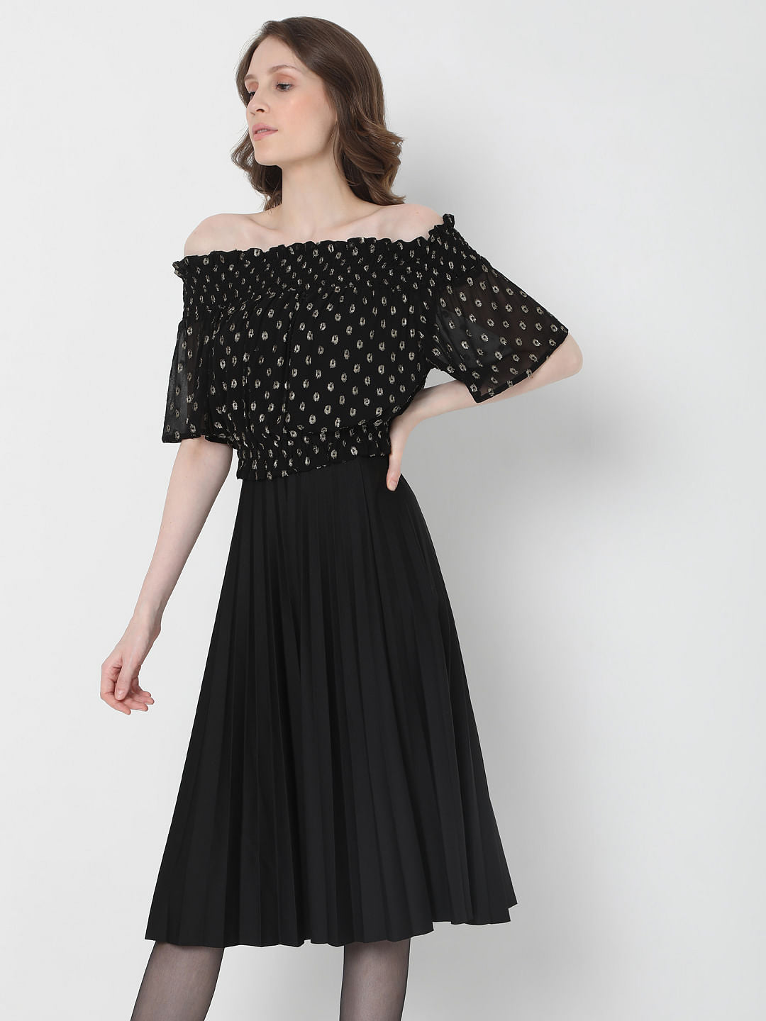 Black Off Shoulder Lurex Top
