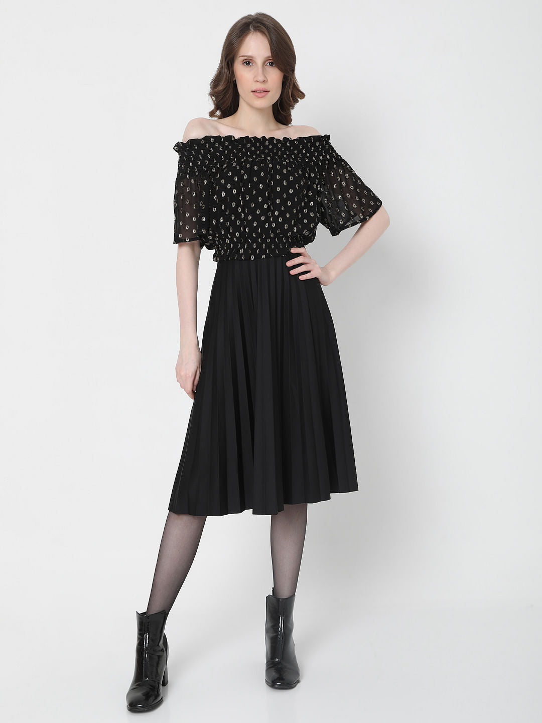 Black Off Shoulder Lurex Top