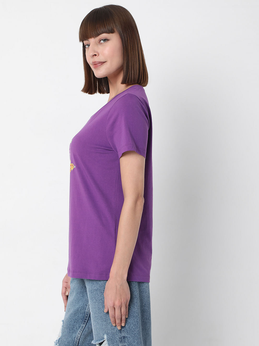 Purple Slogan Print T-Shirt