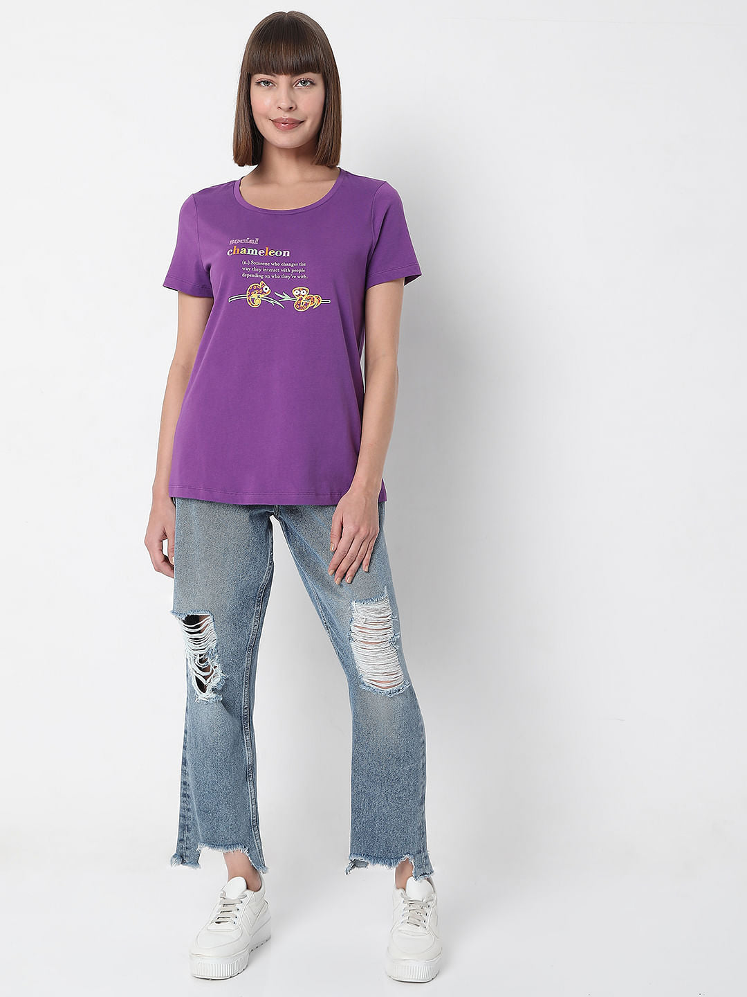 Purple Slogan Print T-Shirt