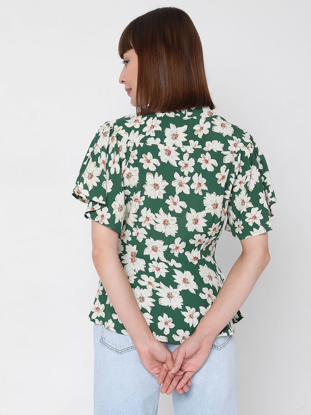 Green Floral Peplum Top