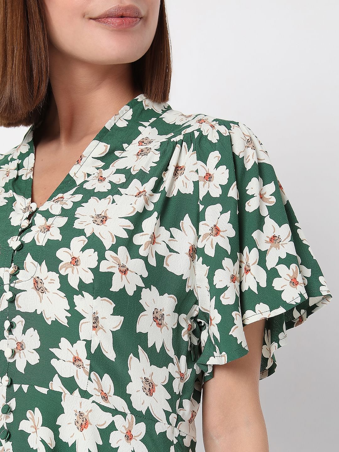 Green Floral Peplum Top