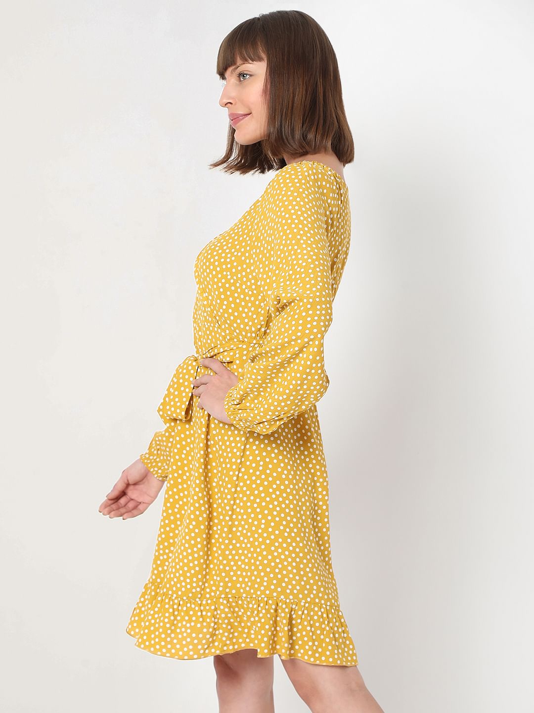 Mustard Printed Wrap Dress