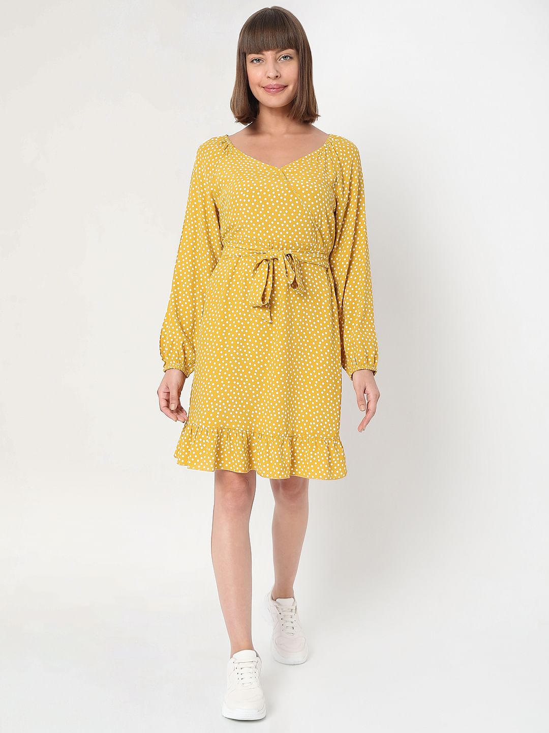 Mustard Printed Wrap Dress