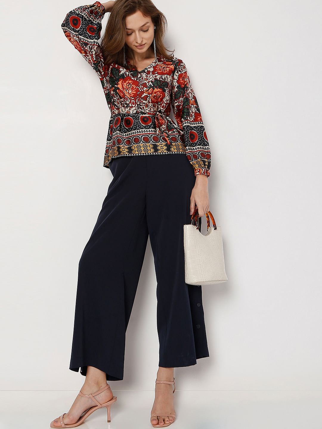 Brown Floral Print Top