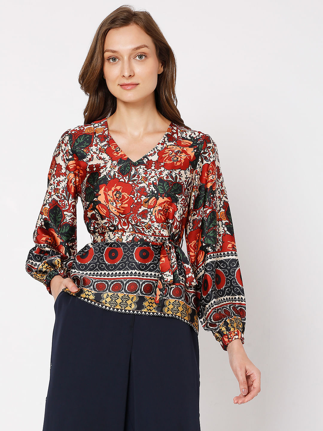 Brown Floral Print Top