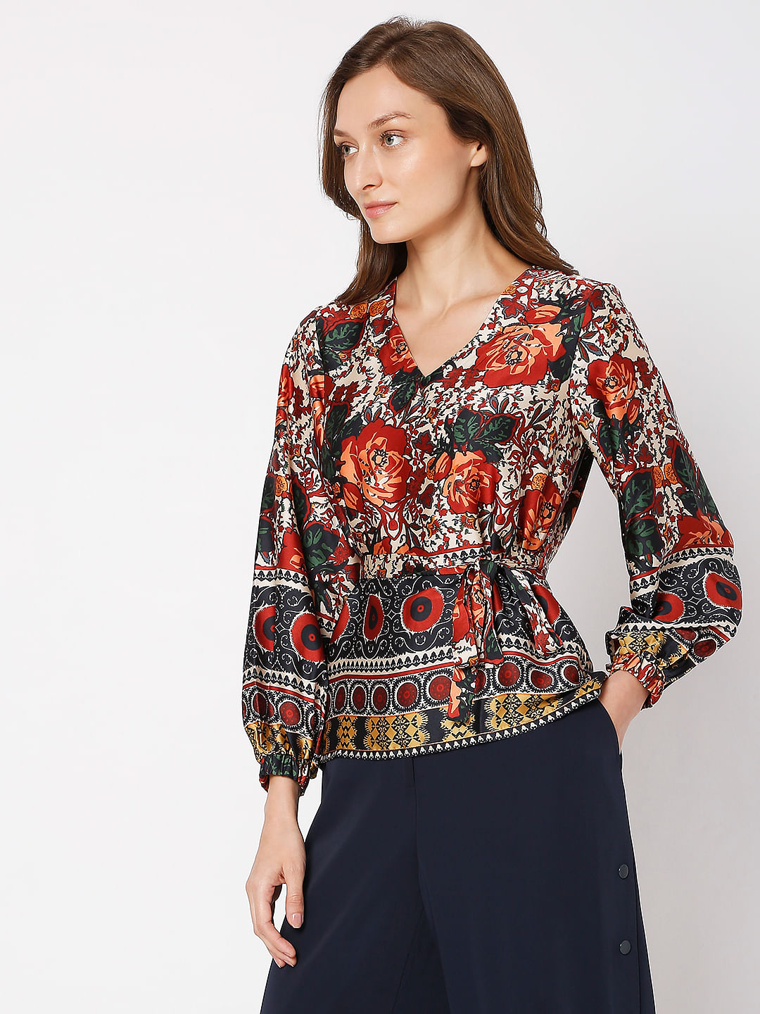 Brown Floral Print Top