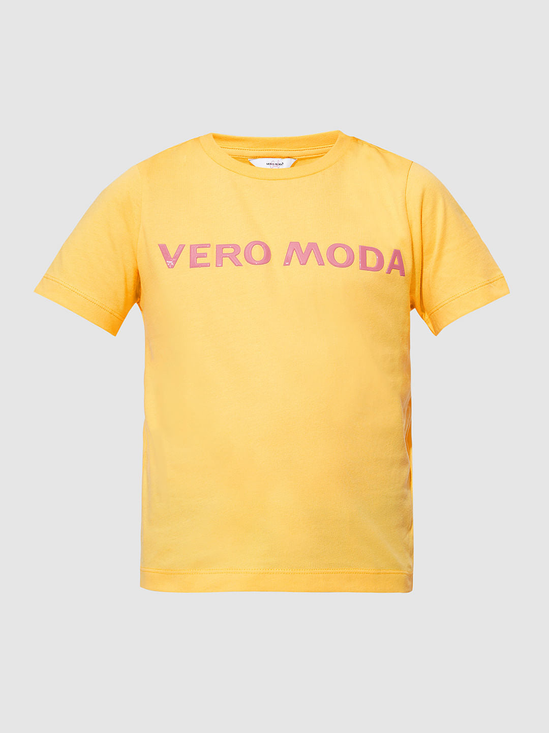 Girls Yellow Logo Print Cotton T-Shirt