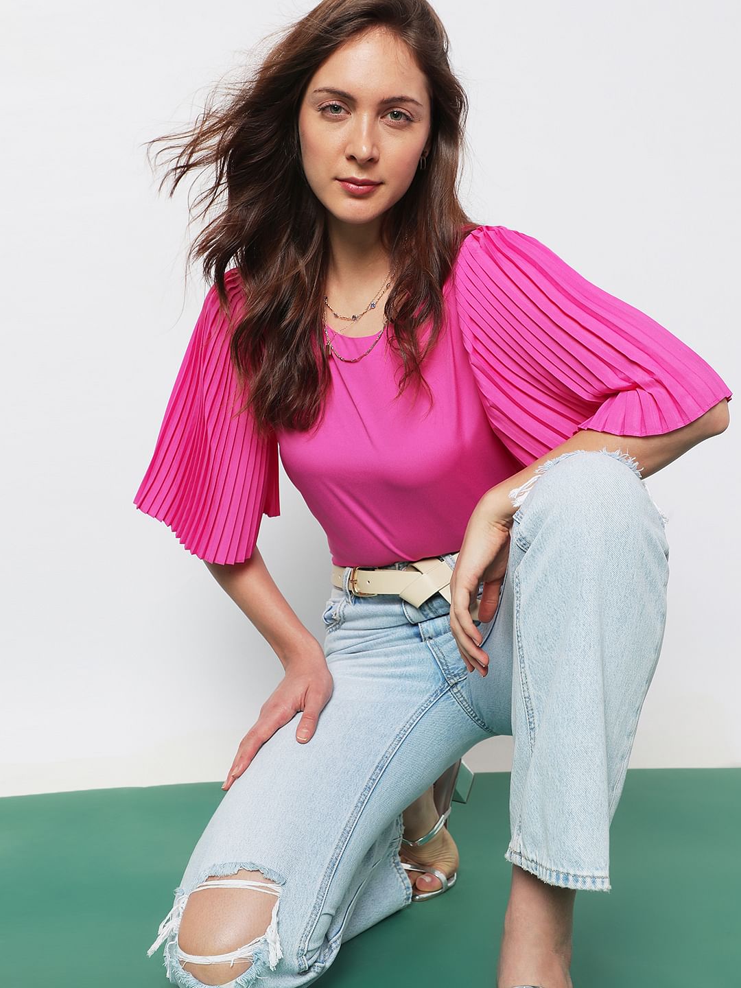 Bright Purple Flared Sleeves Top
