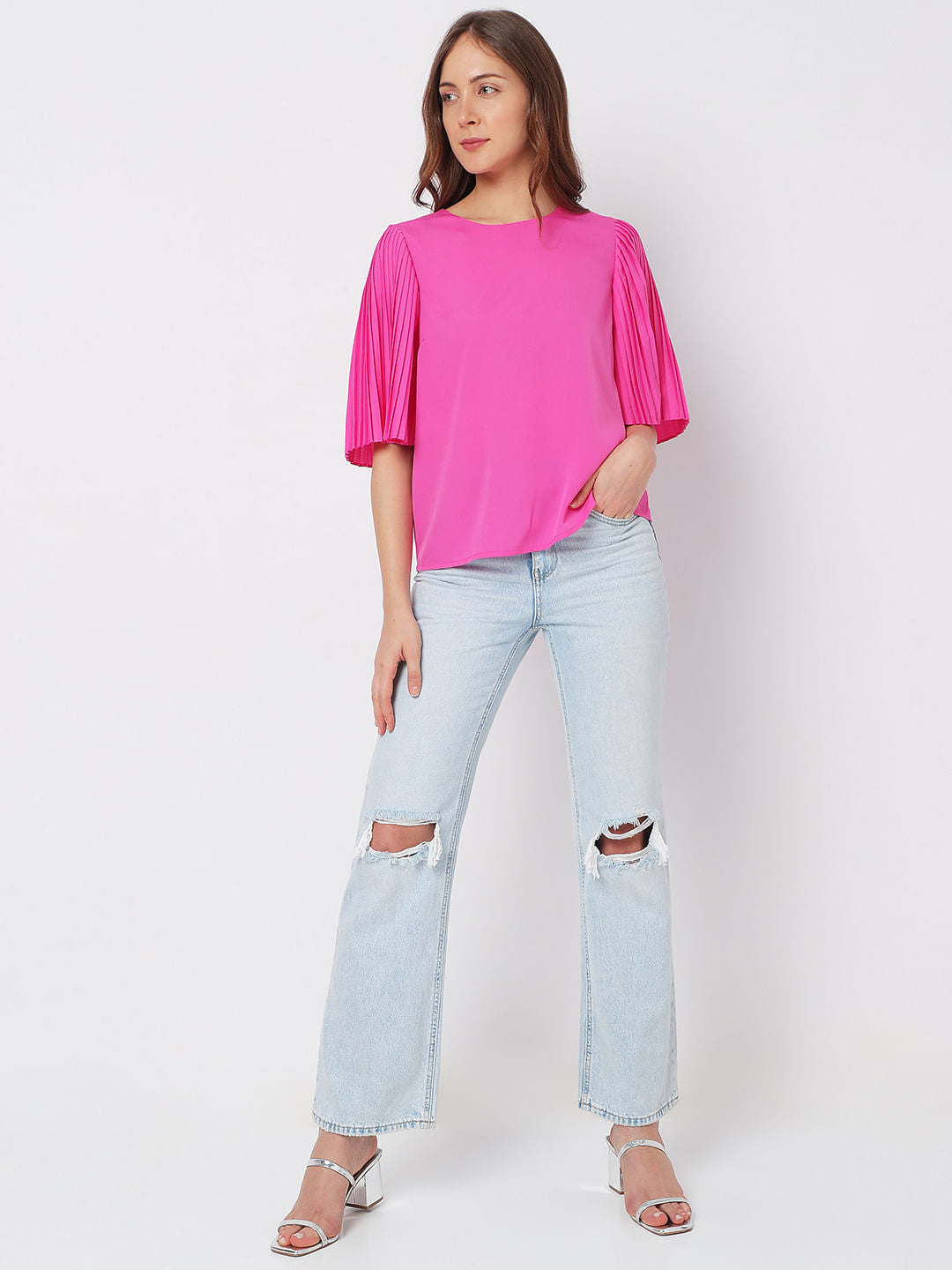 Bright Purple Flared Sleeves Top