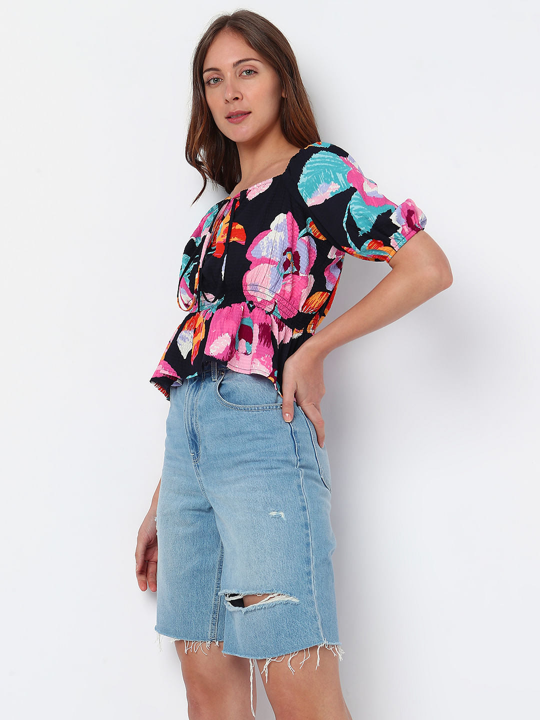 Black Floral Print Top