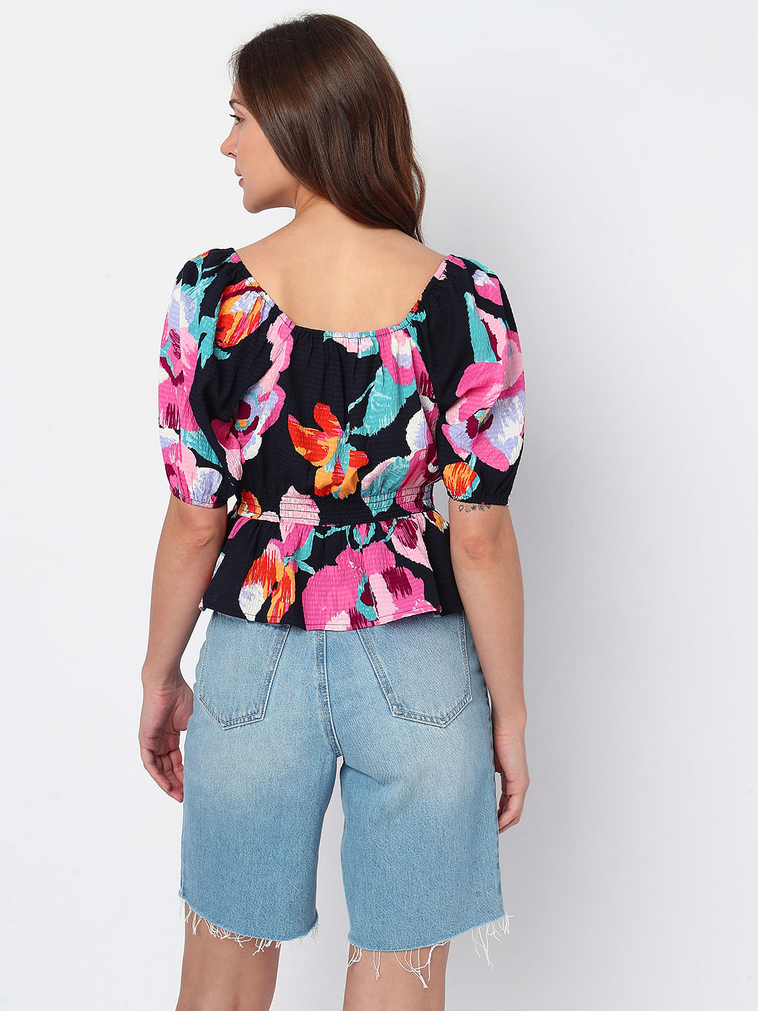 Black Floral Print Top