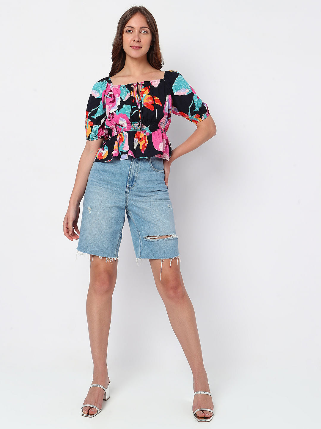 Black Floral Print Top