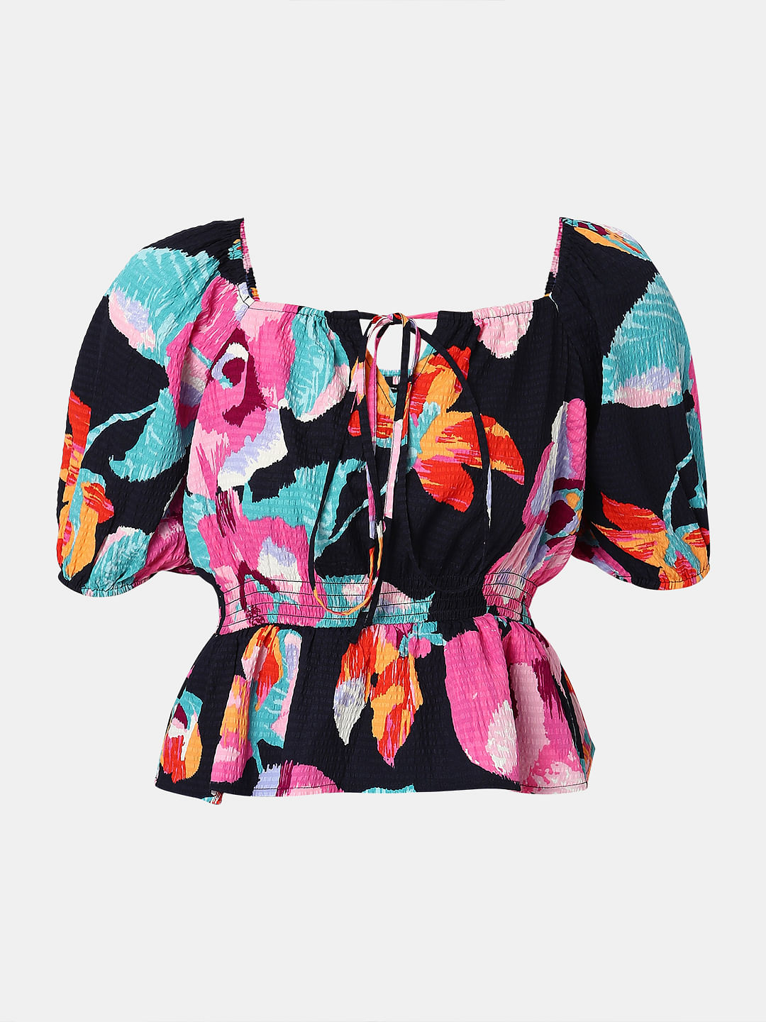 Black Floral Print Top