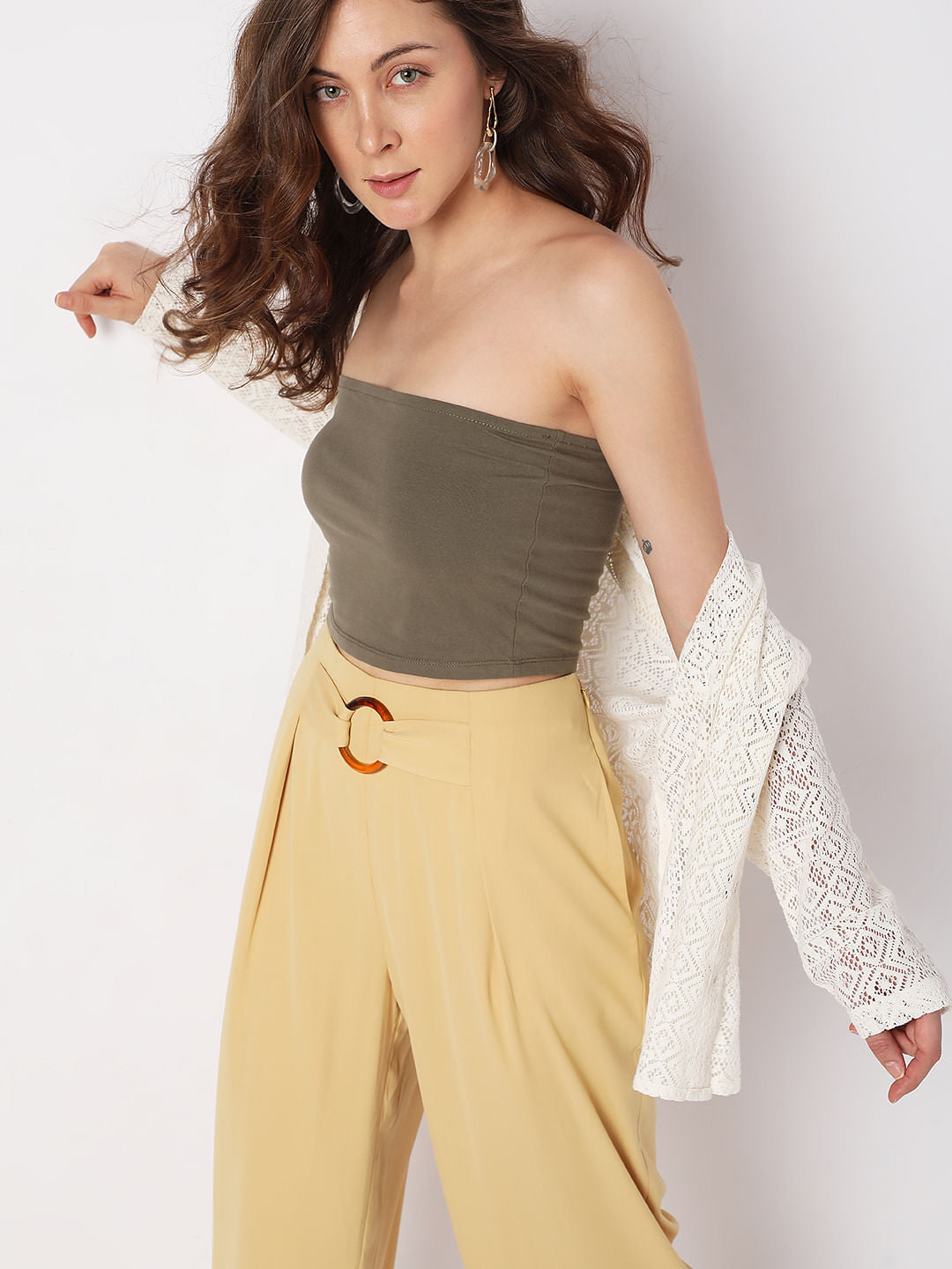 Yellow High Rise Buckle Detail Pants