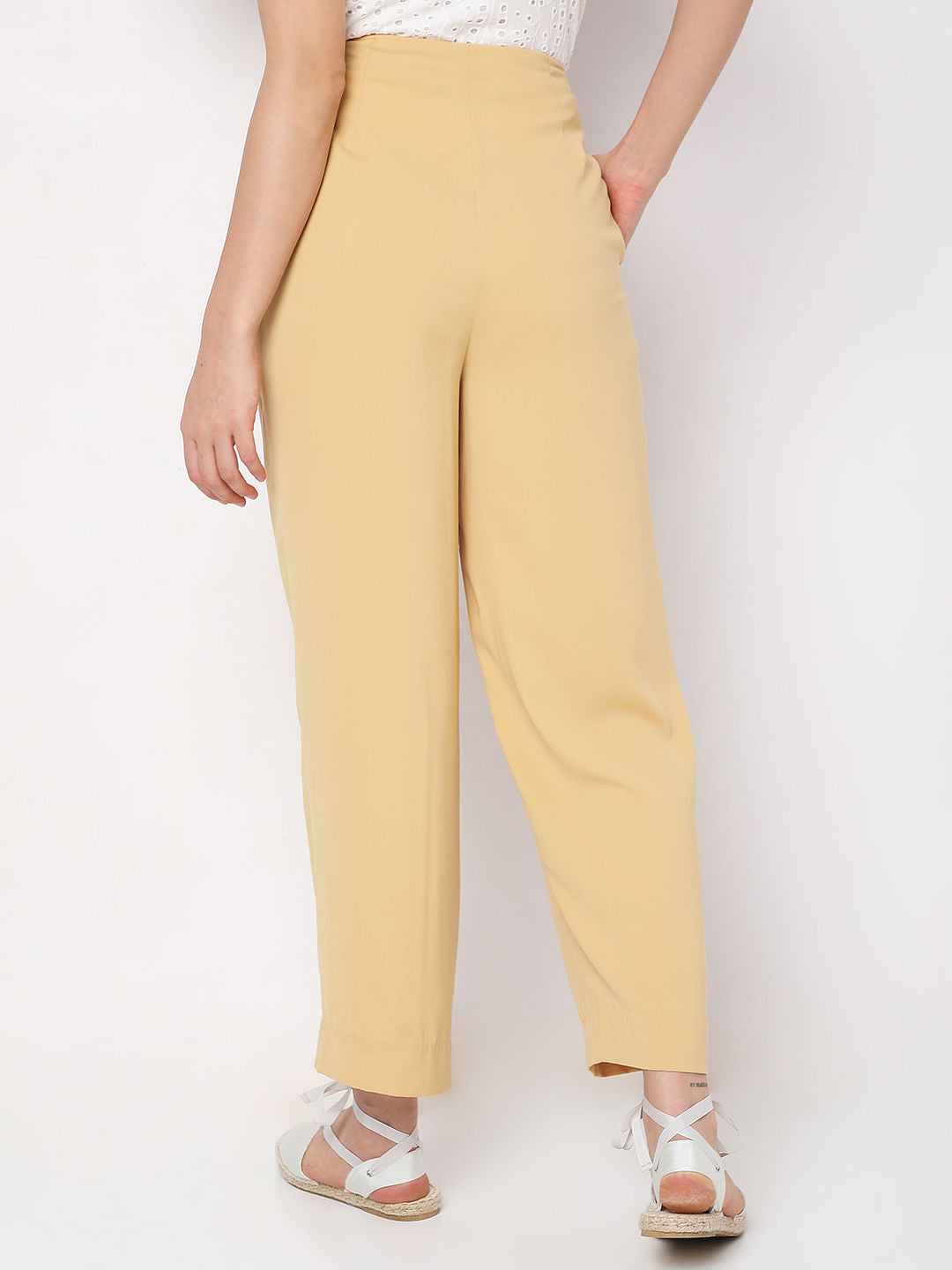 Yellow High Rise Buckle Detail Pants
