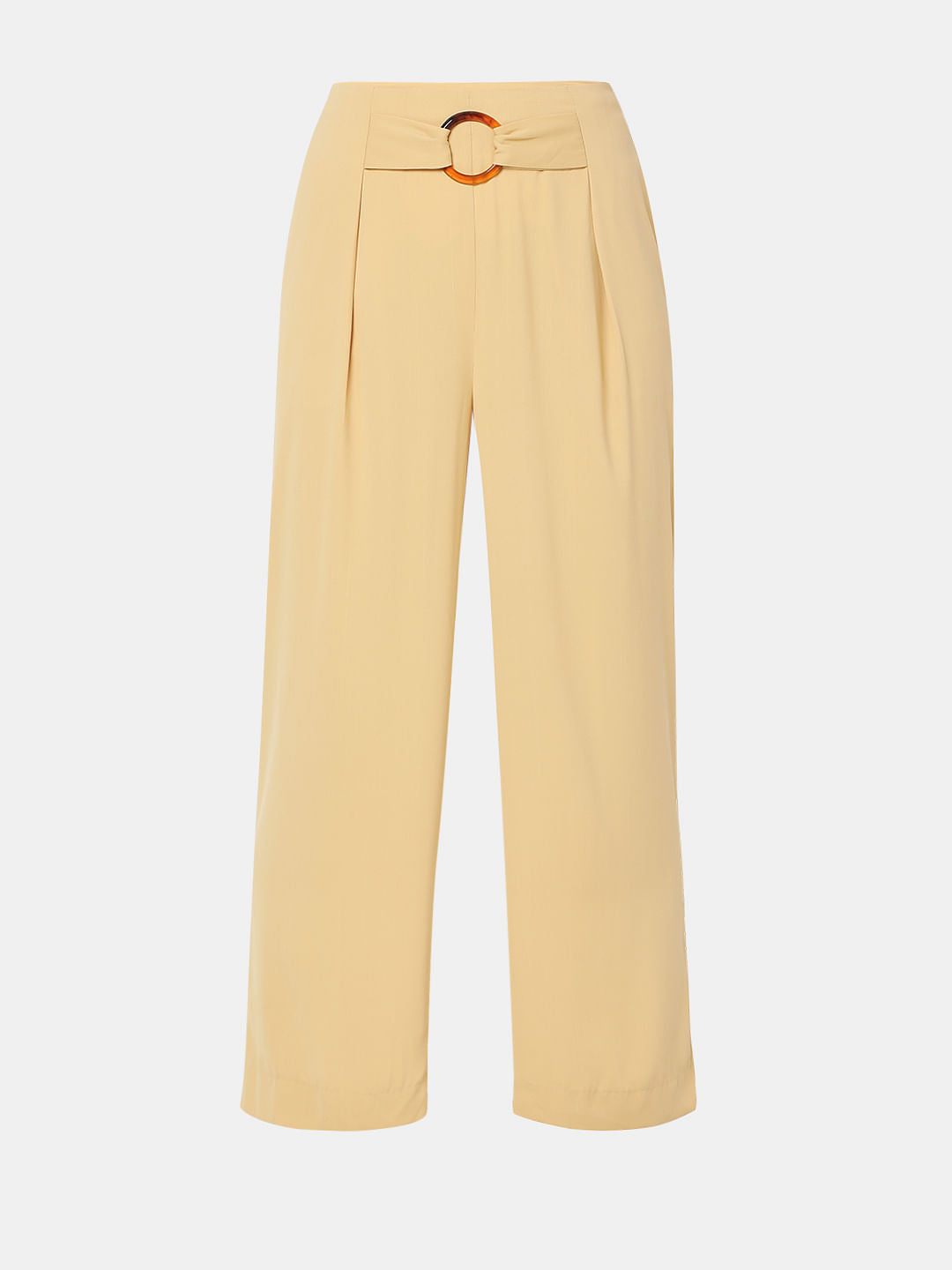 Yellow High Rise Buckle Detail Pants