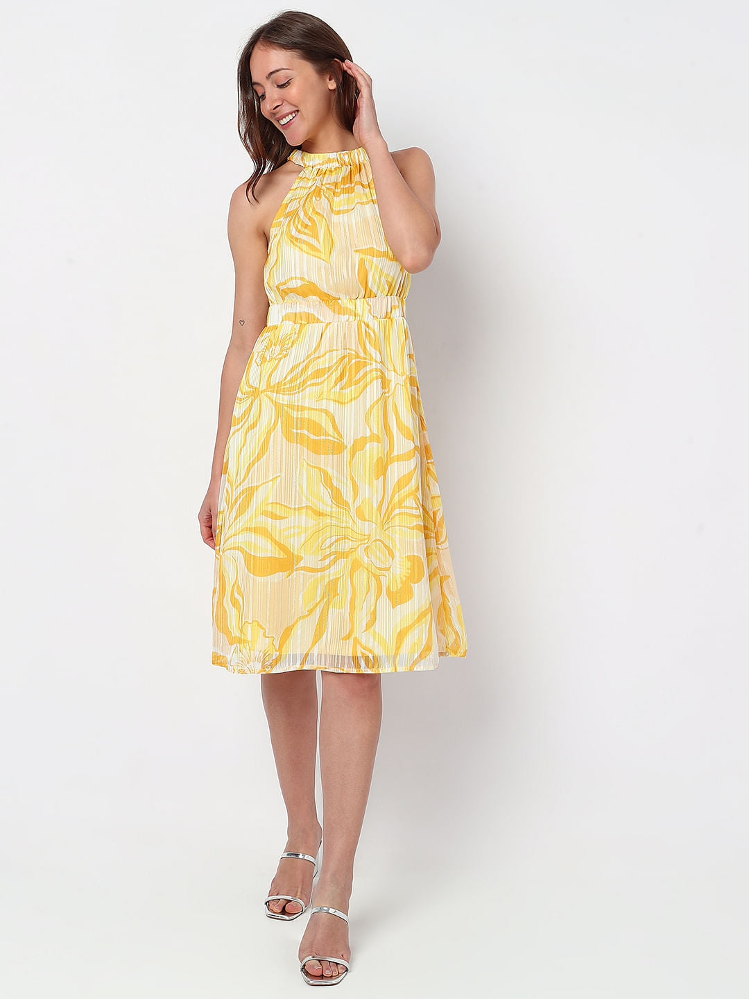Yellow Floral Midi Dress