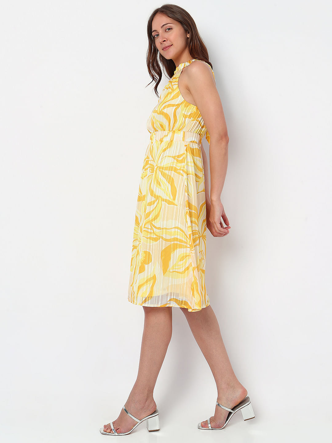 Yellow Floral Midi Dress