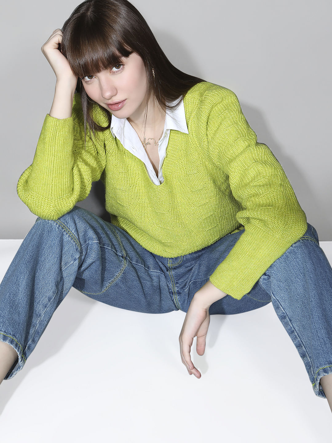 Green Pointelle Pullover