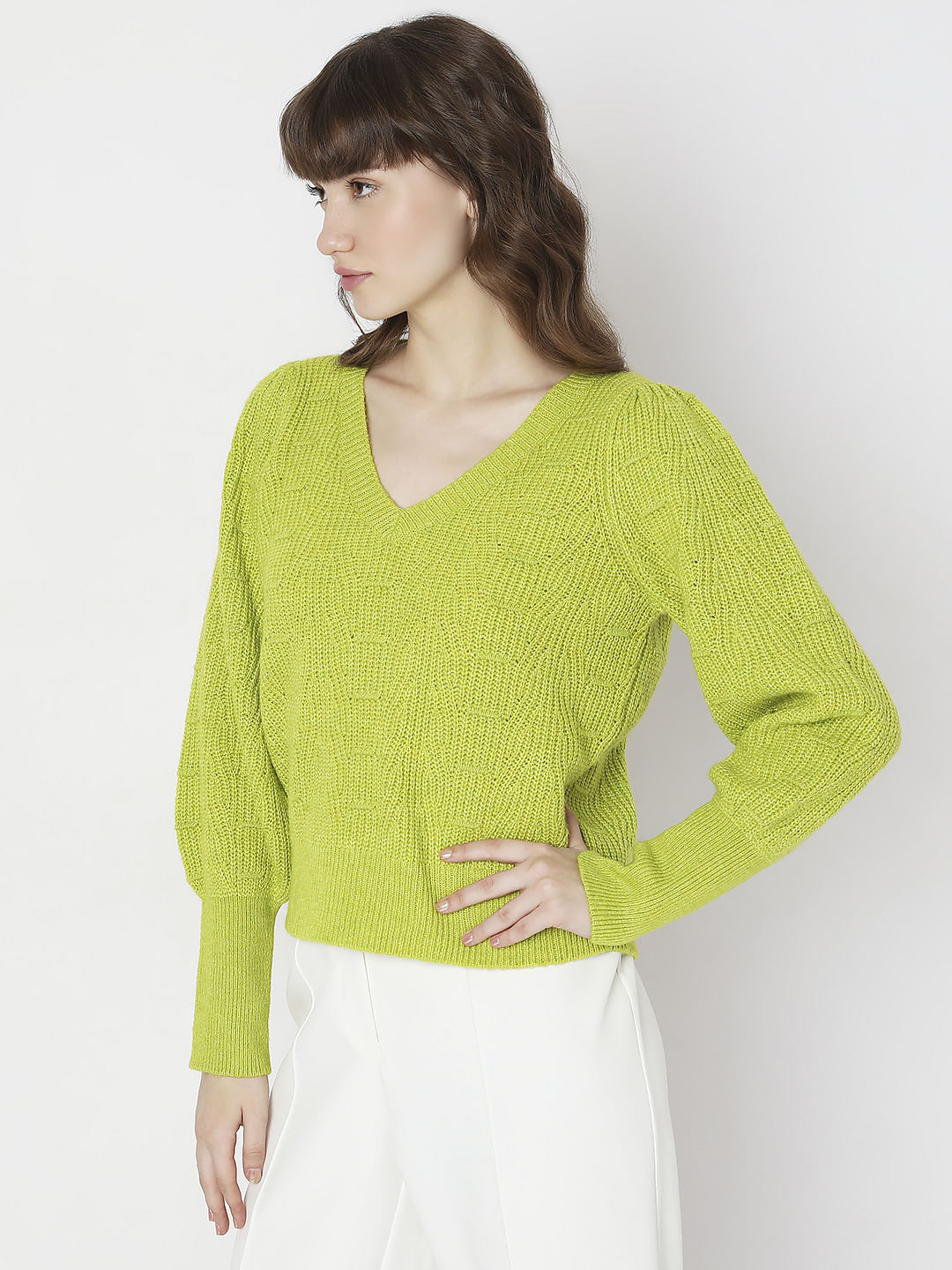 Green Pointelle Pullover