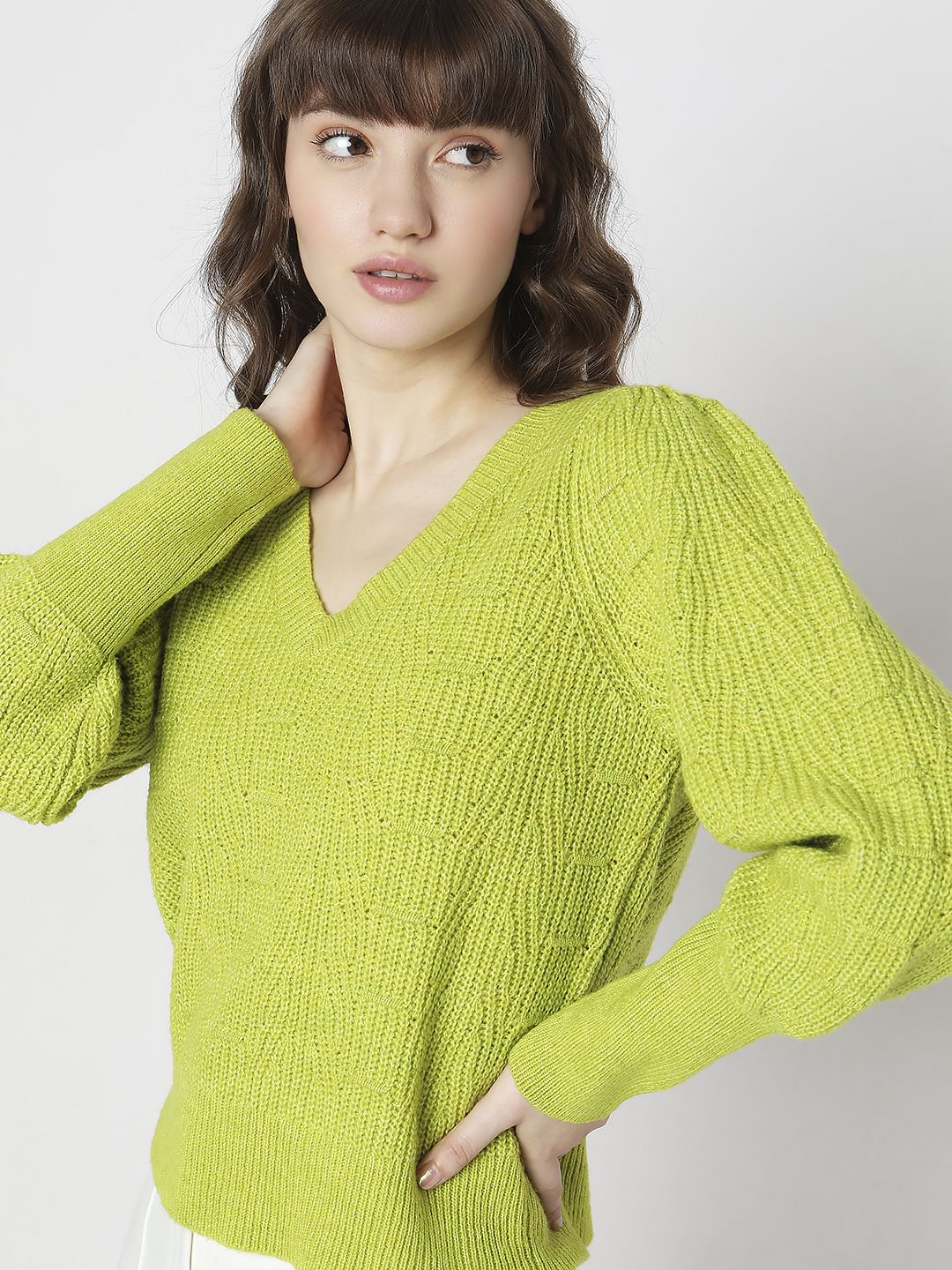 Green Pointelle Pullover