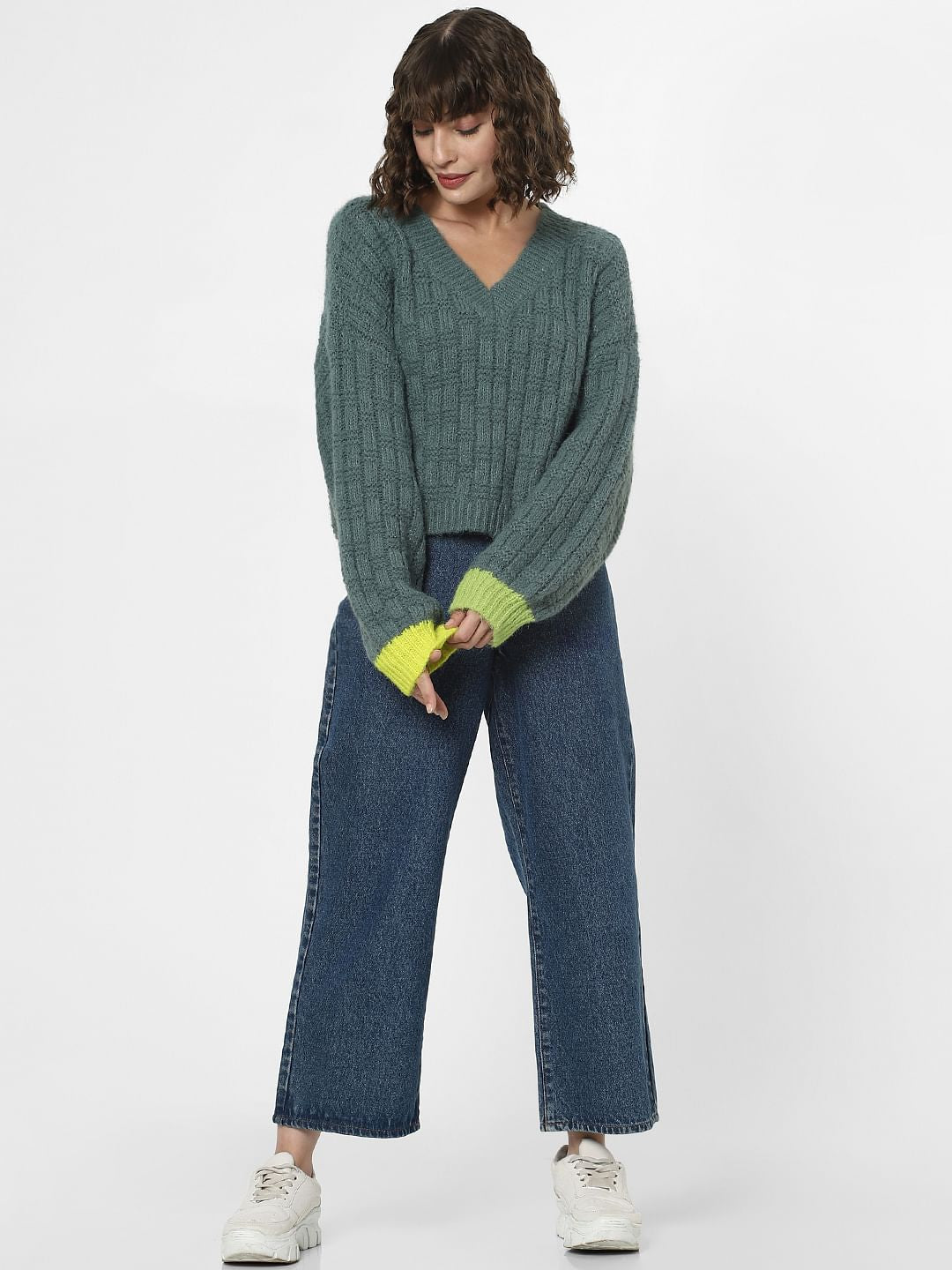 Green Ribbed Textured Pullover