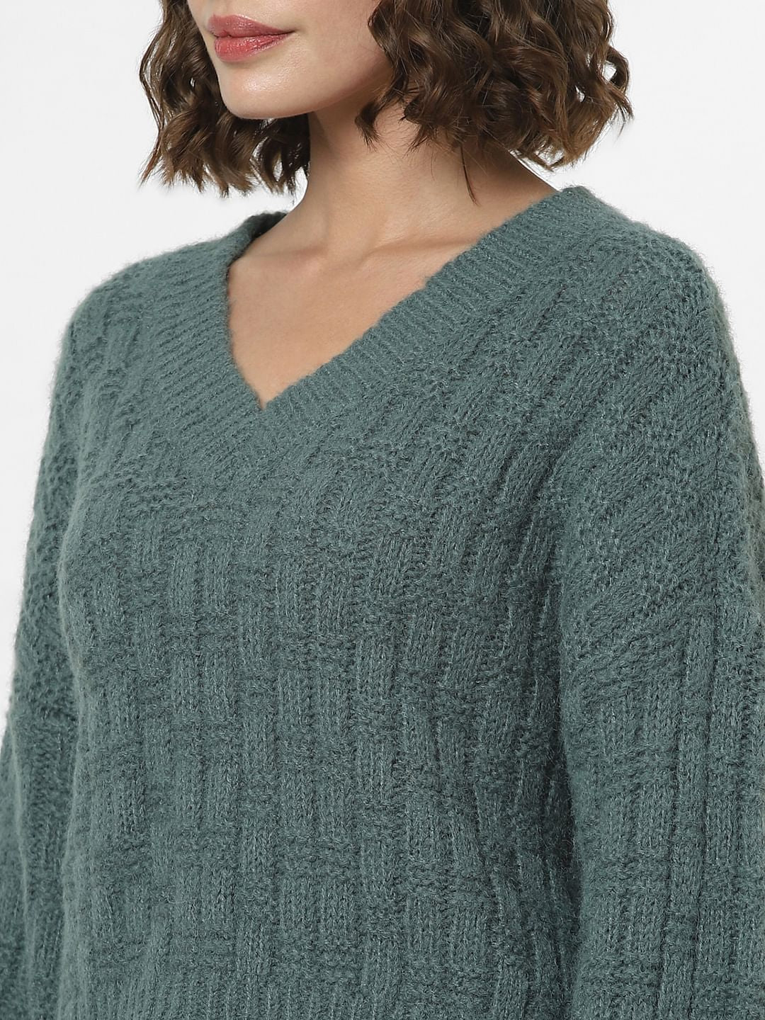 Green Ribbed Textured Pullover
