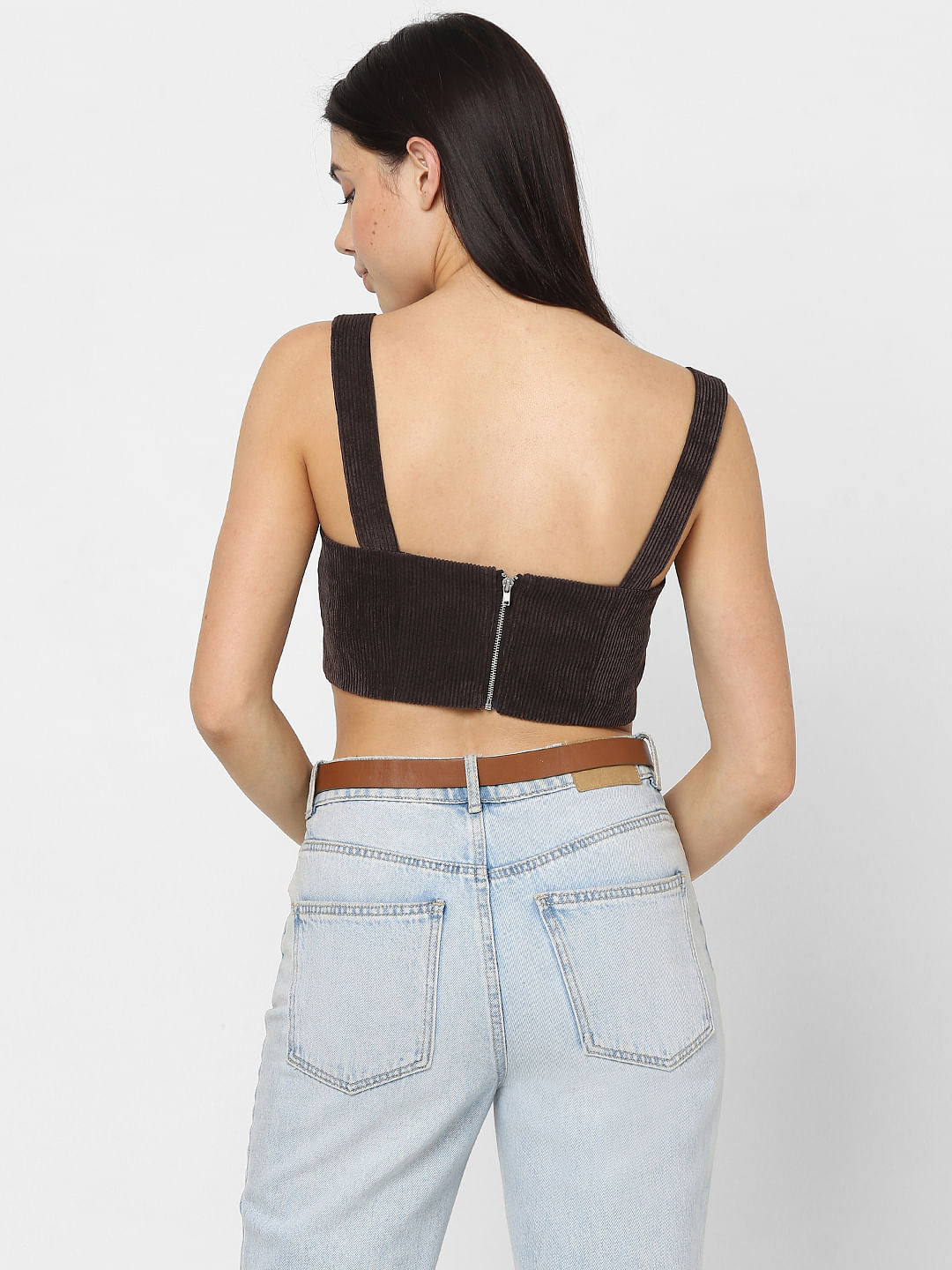Dark Brown Corduroy Crop Top