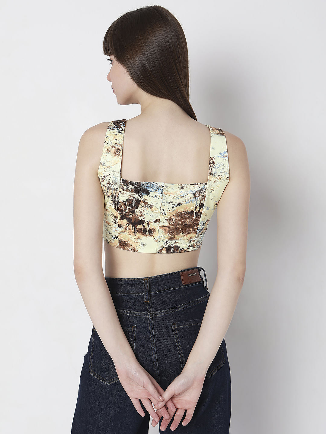 Yellow Printed Corset Co-Ord Set Top