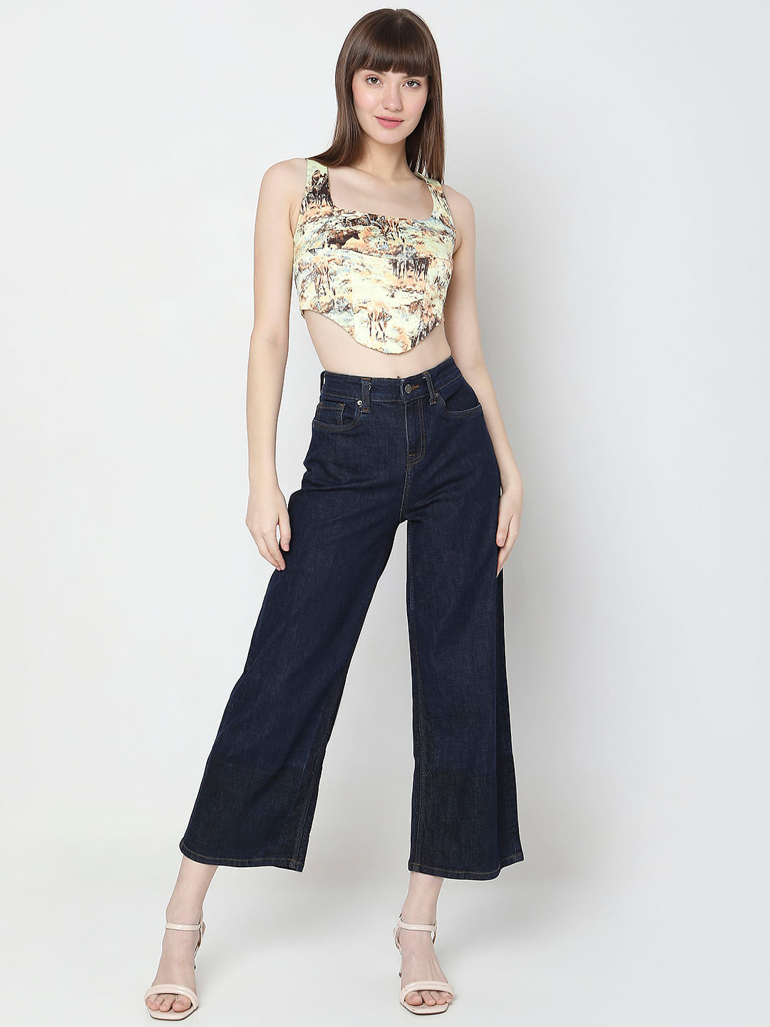 Yellow Printed Corset Co-Ord Set Top