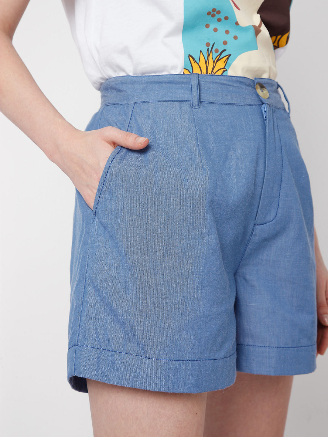 Blue Denim High Rise Co-Ord Shorts