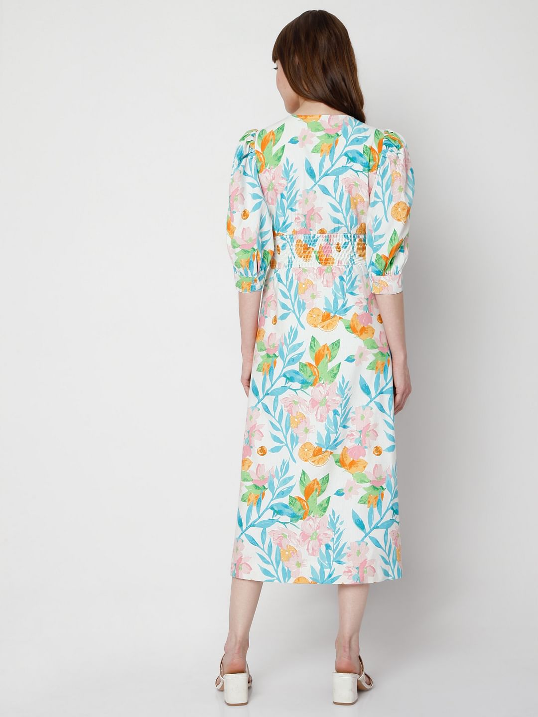 White Floral Midi Dress