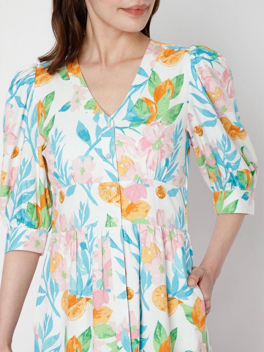 White Floral Midi Dress