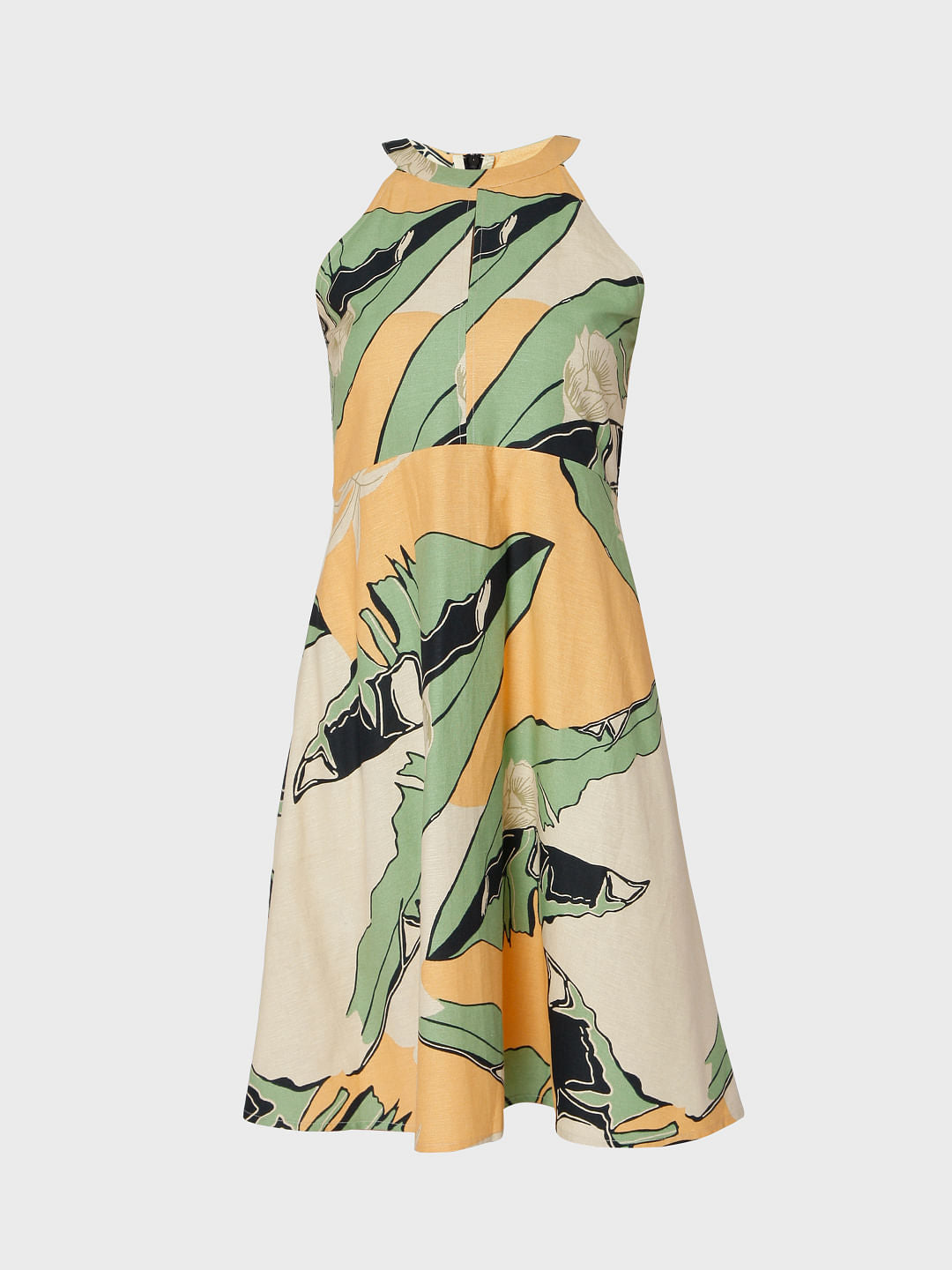 Beige Halter Neck Printed Dress